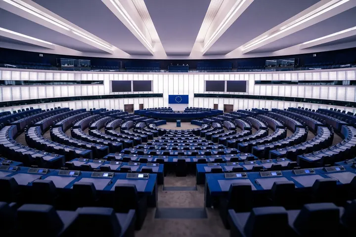 European Parliament chamber seen from the upper rows