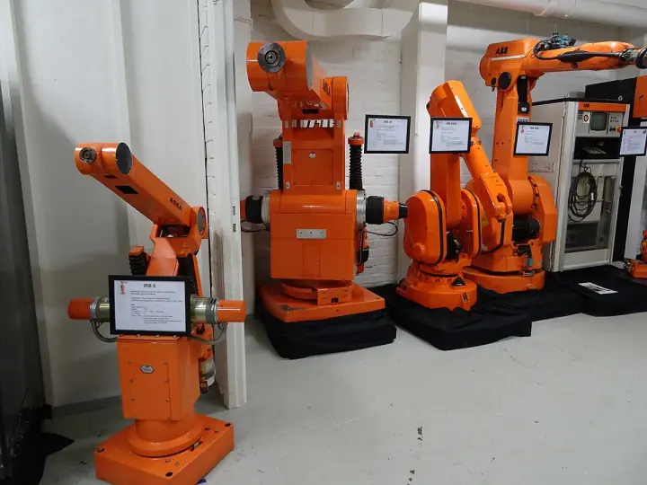 Industrial robots on a production line
