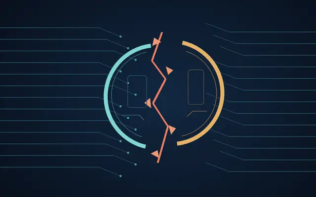 Abstract illustration of a seal split by a luminous fracture among circuits, a symbol of a broken commitment to artificial intelligence safety.
